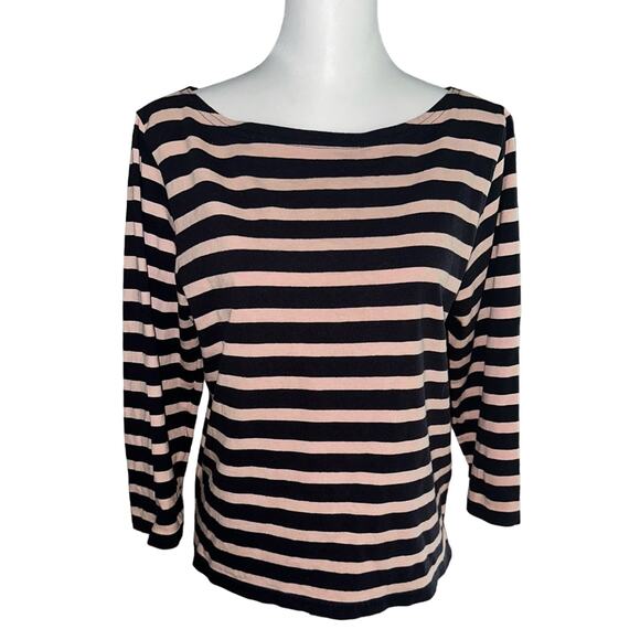 J. Crew Tops - J. Crew Pink and Blue Striped 3/4 Sleeve Top Size Medium